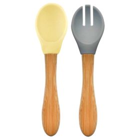 Oioi Mellow Yellow/Powder Grey Mama Kaşığı+Çatal
