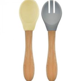Oioi Mellow Yellow/Powder Grey Mama Kaşığı+Çatal