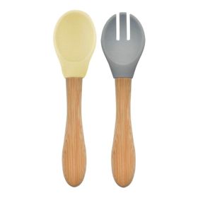 Oioi Mellow Yellow/Powder Grey Mama Kaşığı+Çatal