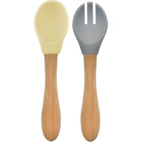 Oioi Mellow Yellow/Powder Grey Mama Kaşığı+Çatal