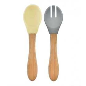 Oioi Mellow Yellow/Powder Grey Mama Kaşığı+Çatal
