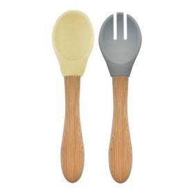 Oioi Mellow Yellow/Powder Grey Mama Kaşığı+Çatal