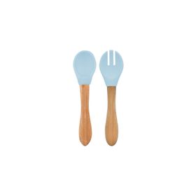 Oioi Mineral Blue Aqua Green Bambu Saplı Silikon Mama Kaşığı ve Çatal