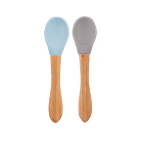 Oioi Mineral Blue-Powder Grey Bambu Saplı Silikon 2'li Mama Kaşığı