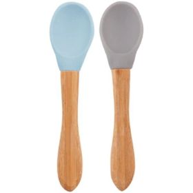 Oioi Mineral Blue-Powder Grey Bambu Saplı Silikon 2'li Mama Kaşığı