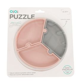 Oioi Puzzle Pinky Pink Powder Grey Mama Tabağı