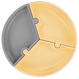 Oioi Sari Gri Puzzle Vakum Tabanlı Silikon Tabak