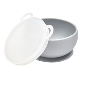 Oioi Vakum Tabanlı Powder Grey Silikon Kapaklı Kase