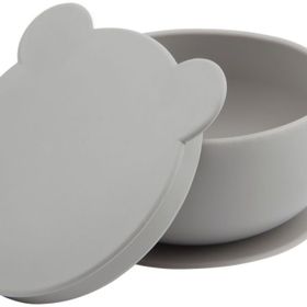 Oioi Vakum Tabanlı Powder Grey Silikon Kapaklı Kase