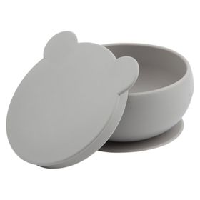 Oioi Vakum Tabanlı Powder Grey Silikon Kapaklı Kase