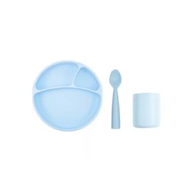 Oioi Vakumlu Tabak + Mini Bardak + NamNam Kaşık Mavi Silikon Mini Set