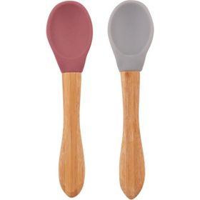 Oioi Velvet Rose-Powder Grey Bambu Saplı Silikon 2'li Mama Kaşığı