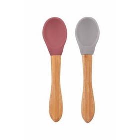 Oioi Velvet Rose-Powder Grey Bambu Saplı Silikon 2'li Mama Kaşığı