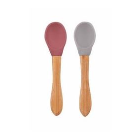 Oioi Velvet Rose-Powder Grey Bambu Saplı Silikon 2'li Mama Kaşığı
