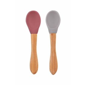 Oioi Velvet Rose-Powder Grey Bambu Saplı Silikon 2'li Mama Kaşığı