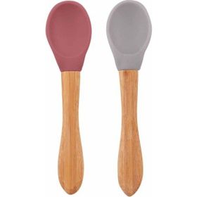 Oioi Velvet Rose-Powder Grey Bambu Saplı Silikon 2'li Mama Kaşığı