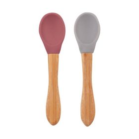 Oioi Velvet Rose-Powder Grey Bambu Saplı Silikon 2'li Mama Kaşığı