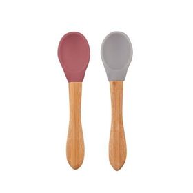 Oioi Velvet Rose-Powder Grey Bambu Saplı Silikon 2'li Mama Kaşığı