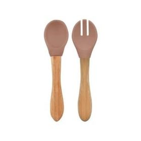 Oioi Woody Brown Bambu Saplı Silikon Mama Kaşığı ve Çatal