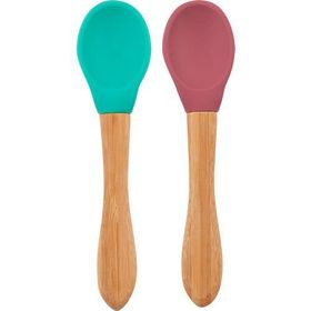 Oioi Yeşil Bordo Bambu Saplı Silikon 2'li Mama Kaşığı
