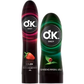 Okey 100 ml Çilek Kayganlaştırıcı Jel ve 200 ml Ginseng Masaj Jeli