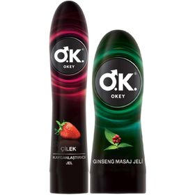 Okey 100 ml Çilek Kayganlaştırıcı Jel ve 200 ml Ginseng Masaj Jeli