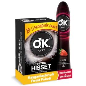 Okey Ultra Hisset 20'li Prezervatif+100 ml Çilek Kayganlaştırıcı Jel