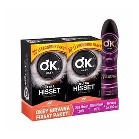 Okey Ultra Hisset 40'lı Prezervatif + Okey Nirvana Uyarıcı Jel 100 ml Set