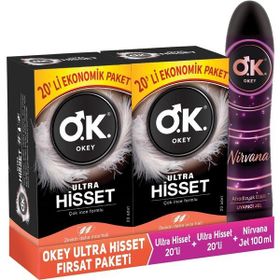 Okey Ultra Hisset 40'lı Prezervatif + Okey Nirvana Uyarıcı Jel 100 ml Set