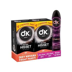 Okey Ultra Hisset 40'lı Prezervatif + Okey Nirvana Uyarıcı Jel 100 ml Set