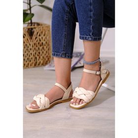 Oksit Antonia Örgü Model Krem Kadın Sandalet