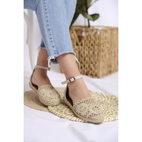 Oksit Flr Dantel Krem Motifli Kadın Sandalet