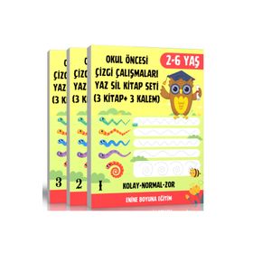 Okul Öncesi Çizgi Calışmaları 3 Kitap + 3 Silinebilir Kalem Enine Boyuna Eğitim