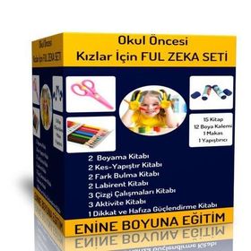 Okul Öncesi Kızlar İçin Ful Zeka Seti 15 Kitap Enine Boyuna Eğitim