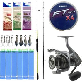 Okuma Orata 202 CM 150-200 GR 2 Parça Tekne Olta Kamışı+Okuma Tomcat 8000 6+1BB Olta Makinesi