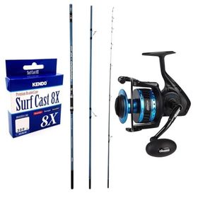 Okuma Surfliner 420 cm 100-250 gr 3 Parça Olta Kamışı + Okuma Azores ZXP-8000 Olta Makinesi