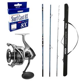 Okuma Surfliner+ Surf 420 cm 100-250 gr 3 Parça Olta Kamışı + Okuma Tomcat TMC-8000 Olta Makinesi Profesyonel Olta Seti
