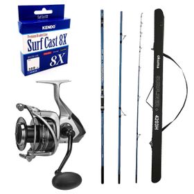 Okuma Surfliner+ Surf 420 cm 100-250 gr 3 Parça Olta Kamışı + Okuma Tomcat TMC-8000 Olta Makinesi Profesyonel Olta Seti