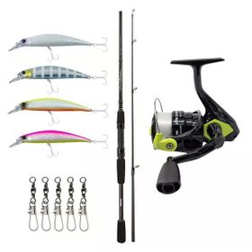 Okuma Wave Power 2.74 cm 7-30 gr 2 Parça Spin Kamışı + Okuma Fin Chaser X FNX-40NG Blue 1BB Olta Makinesi Spin Olta Seti