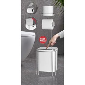 Okyanus Home Krom Yedekli WC Kağıtlık ve Kare Beyaz Çöp Kovası