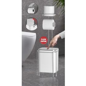 Okyanus Home Krom Yedekli WC Kağıtlık ve Kare Beyaz Çöp Kovası