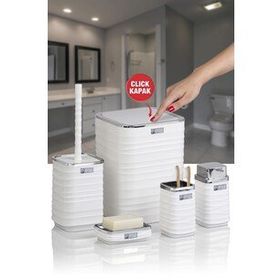Okyanus Home Luna Beyaz Kromlu Kare 5'li Banyo Seti
