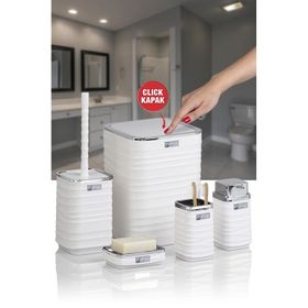 Okyanus Home Luna Beyaz Kromlu Kare 5'li Banyo Seti