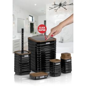 Okyanus Home Luna Siyah Ahşap Desenli Kare 5'li Banyo Seti