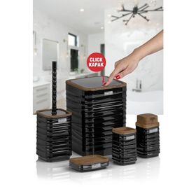 Okyanus Home Luna Siyah Ahşap Desenli Kare 5'li Banyo Seti