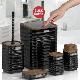 Okyanus Home Luna Siyah Ahşap Desenli Kare 5'li Banyo Seti