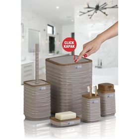 Okyanus Home Luna Vizon Ahşap Desenli Kare 5'li Banyo Seti