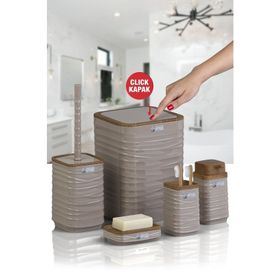 Okyanus Home Luna Vizon Ahşap Desenli Kare 5'li Banyo Seti
