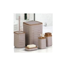 Okyanus Home Luna Vizon Ahşap Desenli Kare 5'li Banyo Seti