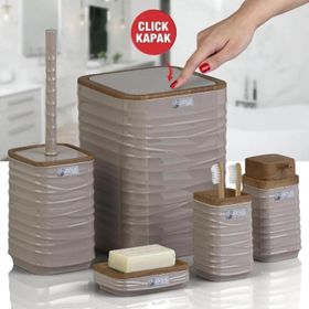 Okyanus Home Luna Vizon Ahşap Desenli Kare 5'li Banyo Seti